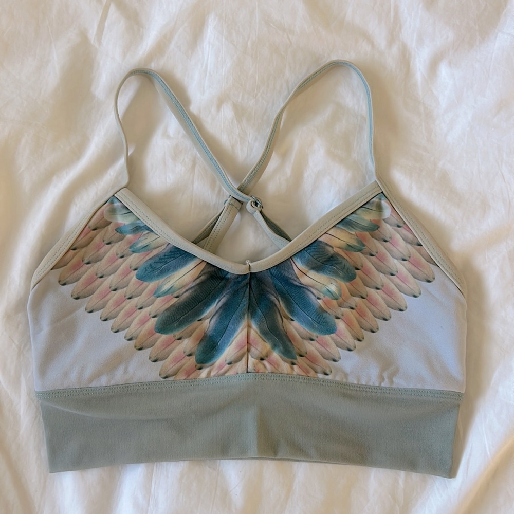 ALO Yoga Blue and Pink Sports Bra with Cross-Back Design